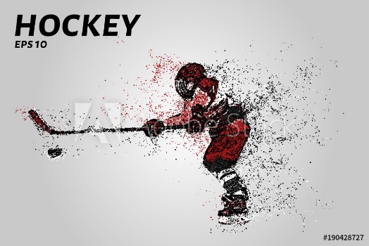Picture of Hockey player in red uniform Hockey from the particles